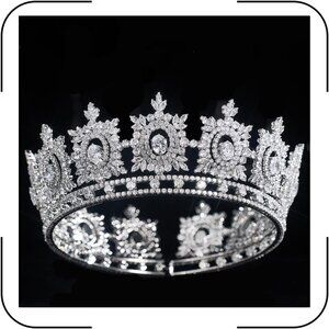 Cubic Zirconia Bridal Tiara Silver Queen Crown for Wedding Prom Queen Gift
